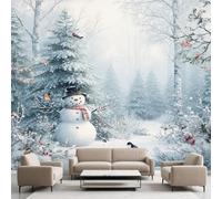 Générique Bonhomme De Neige Mignon Film Autocollant Stickers Muraux Pin Forêt Neige Papier Peint, Noël Hiver Mural pour Salon Chambre Décoratif Murale Pour Meuble Stickers Muraux 366 x 254 cm