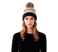 Générique Bonnet avec Cache Oreille Femme, Bonnet tricoté Tendance pour Automne et Hiver avec Motifs Multicolores et Rayures Conception brodée Chaude et Confortable