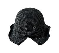 Générique Bonnet Blanc Homme Hiver à Large Bord pour Femmes, Chapeau de Soleil avec nœud tissé à la, Chapeau de Plage d'été pour Femmes et Filles De Gendarme pour (Black, One Size)