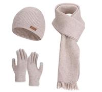 Générique Bonnet Chaud Bonnet Echarpe Femme, Ensemble 3 en 1 TricotéS ÉPais Bonnet Chaud ÉCharpe avec Pompons Et Gants D'éCran Tactile Set Confortable Couleur Unie pour l'hiver