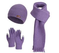 Générique Bonnet Chaud Bonnet Echarpe Femme, Ensemble 3 en 1 TricotéS ÉPais Bonnet Chaud ÉCharpe avec Pompons Et Gants D'éCran Tactile Set Confortable Couleur Unie pour l'hiver