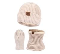 Générique Bonnet Chaud Femme Packs Bonnet, ÉCharpe Et Gants, Ensemble 3 en 1 TricotéS Bonnet Et Cache-Cou éLastique Doublure IntéRieure en Polaire Et Gants D'éCran Tactile Set Tendance Confortable