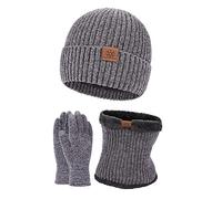 Générique Bonnet Chaud Femme Packs Bonnet, ÉCharpe Et Gants, Ensemble 3 en 1 TricotéS Bonnet Et Cache-Cou éLastique Doublure IntéRieure en Polaire Et Gants D'éCran Tactile Set Tendance Confortable