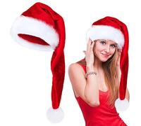 Générique Bonnet de Noël 75 cm Long,Bonnet en Velours Doux avec Garniture Blanche | Couvre-chef Unisexe D'Hiver Pour Fête De Déguisement Célébration Accessoire Photomaton Mascarade