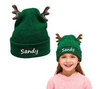 Générique Bonnet de Noël Personnalisé avec Bois de Renne et Broderie de Nom - Chapeau de Père Noël en Laine Douce pour Cadeaux et Décorations, Taille 19-22cm (vert)