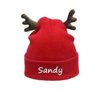 Générique Bonnet De Noël Personnalisé avec Brodé Nom Décoration en bois de renne Bonnet Noel Costume de Chapeau de Père Noël en Tricot Ornements Chapeau de Noel (Rouge)