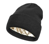 Générique Bonnet d'hiver Doublé de Satin pour Femme Chaud Confortable Couleur Unie Bonnet avec Doublure en Soie Epaisse Slouch Tricoté Beanie pour Cheveux Unisexe