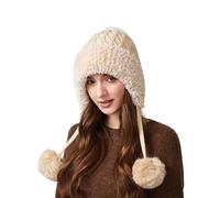 Générique Bonnet d'hiver péruvien en Tricot Chaud avec Pompon en Peluche pour Femme, Bonnet de Ski, Cache-Oreilles Moelleux