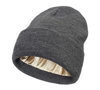 Générique Bonnet Doublé de Satin pour Femme, Chaud d'hiver Bonnet Tricoté Doublé de Soie Bonnet en Laine Extensible et Doux Chapeau Décontracté de Couleur Unie à la Mode Bonnet de Ski Femme Homme
