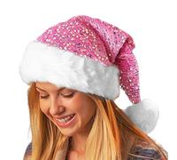 Générique Bonnet Du Père Noël De Noël, Chapeau De Père Avec Paillettes Scintillantes Et Bordure En Peluche, Accessoires De Tête Pour Costume Fêtes D'Hiver Nouvel An Carnaval Spectacle