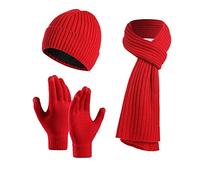 Générique Bonnet Echarpe Femme Ensemble Hiver Chic, Ensemble Trois PièCes Bonnet Tricoté ÉPaissie éCharpe Et Gants D'éCran Tactile Accessoires Set Mode Confortable Chaud pour Temps Froid