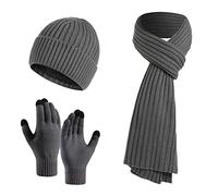 Générique Bonnet Echarpe Femme Ensemble Hiver Chic, Ensemble Trois PièCes Bonnet Tricoté ÉPaissie éCharpe Et Gants D'éCran Tactile Accessoires Set Mode Confortable Chaud pour Temps Froid