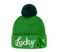Générique Bonnet Enfant Garcon Bonnet tricoté pour la Saint-Patrick avec Broderie,doublé Polaire Chaude,idéal pour Une fête sur Le thème Irlandais(Green,One Size)