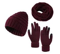 Générique Bonnet Femme Hiver Chaud Ensemble Echarpe Bonnet, Ensemble 3 en 1 TricotéS ÉPais Bonnet Chaud ÉCharpe Extensible Et Gants D'éCran Tactile Set Confortable pour Les Sports De Plein Air