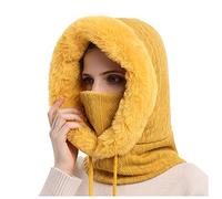 Générique Bonnet Femme Noir - Tricot Tour De Cou Avec Bonnet Chapeau Pour Temps Froid Femme Bonnet Tricoté D'Hiver Et éCharpe Cagoule Anti-Froid IntéGréE Pour Masque Facial à Bavette