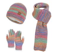 Générique Bonnet Hiver Chaud Bonnet GantsFemme, Ensemble 3 PièCes en Tricot Doux Et ÉPais Bonnet avec Doublure Polaire Chaude ÉCharpe éLéGante Et Gants pour Le Cyclisme en ExtéRieur Et l'hiver