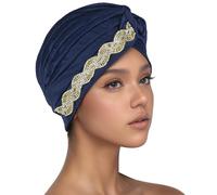 Générique Bonnet Hiver Femme Chapeau pour Femme Musulmane à Volants,Turban de chimiothérapie Contre Le Cancer,écharpe,châle(Navy,One Size)