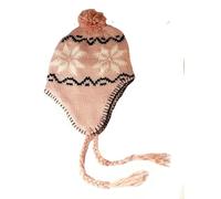 Générique Bonnet péruvien Rose poudré Beige doublé Polaire Taille 58-60 cm Environ 100% Acrylique Chullo Hiver Chaud Trappeur Taille Moyenne ou Grande Hommes Femmes Mixte Flocon
