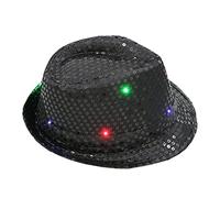 Générique Bonnet Piscine Tissu Homme LED Sequin Glow Jazz Hat Performance Props Cowboy Hat Bonnet Fourrure (Black, One Size)