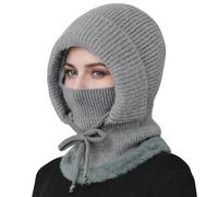 Générique Bonnet Tricot Femme d'hiver, Cagoule 3 en 1 avec Écharpe à Capuche, Chapeaux Hiver Chauds et Élastiques en Laine pour Femmes, Cagoule Balaclava Masque Thermique pour Ski, Cyclisme Outdoor