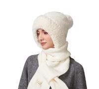 Générique Bonnet Tricoté Écharpe Chaud Capuche 2 en 1 Femmes Bonnet avec Cache-Cou Épais Bonnets Écharpe Femme Hiver Accessoires