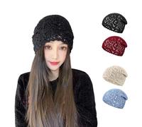 Générique Bonnets au Crochet pour Femme, Bonnet Ample en Coton crocheté, Bonnet tricoté tête de Mort, été et Automne, Bonnets 100% Coton tricotés Main, au pour Femme, été (Noir)