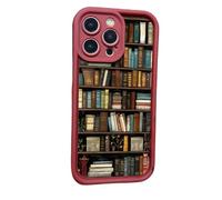 Générique Book Shelf Phone Case, Cartoon Bookshelf Pattern TPU Phone Case, for Iphone 12/13/14/15/16 Pro Max Series (Red,for iphone 15 Pro)