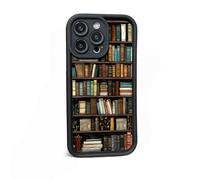 Générique Book Shelf Phone Case, Cartoon Bookshelf Pattern TPU Phone Case, for Iphone 12/13/14/15/16 Pro Max Series (black1,for iphone 12 Pro)