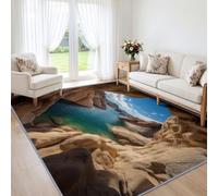 Générique Bord de Mer Imprimé Tapis de Chambre 100 x 160 cm, Océan Paysage Grotte Roche Lavable Tapis de Salon Antidérapant - Doux Moquette pour Salle de Séjour Chambre d'enfant Salle de Jeu