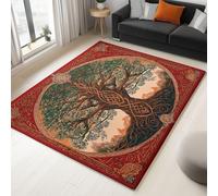 Générique BordeauxTapis Salon 140 x 200 cm, Viking Plante Monde Arbre Lavable en Machine Tapis Antidérapant à Poils Courts - Facile à Entretenir pour Salon Salle à Manger Bureau à Domicile