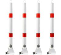 Générique Bornes de sécurité réfléchissantes en métal - Lot de 4 poteaux de délimitation de Circulation avec Anneau de Suspension, barrières de sécurité pour parkings, Chantiers et Routes (Blanc)