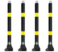 Générique Bornes de sécurité réfléchissantes en métal - Lot de 4 poteaux de délimitation de Circulation avec Anneau de Suspension, barrières pour allées et parkings, pour la sécurité des Chantiers et