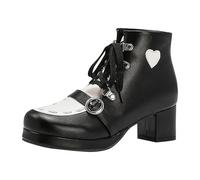 Générique Botte Cuir Femmes Avec Lacets À Plateforme Avec Talon Bloc Bottines Élégants Classiques Vintage Style Botte Antidérapante Chaud Confortables Bottine Chaussures Automne Et Hiver