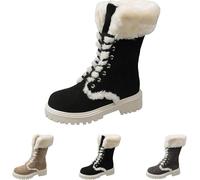 Générique Botte Femme Plateforme Haut Large Mollet Large, Bottines Fourrées Femme, Bottine À Lacets Bottes Couleur Unie Boot Automne Hiver Chaud Chaussure Antidérapante Bottine Moumoute Chaud Boot