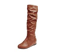 Générique Botte Femme Talon Compensé - Bottes Hautes Gros Mollet Boots Montantes ÉLéGant Bout Rond Style RéTro Romain Chaussures Confortable Couleur Unie Tendance Boots avec DéTails PlisséS