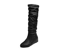 Générique Botte Femme Talon Compensé,Bottes Hautes Gros Mollet Boots Montantes ÉLéGant Bout Rond Style RéTro Romain Chaussures Confortable Couleur Unie Tendance Boots avec DéTails PlisséS