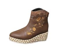 Générique Botte Femme Talon moyen Style ethnique Femelles Botte loisirs Cowboy Mode Bottes Femmes Automne Hiver Chaudes cuir véritable Confortable Femme Boots Souple Elégantes Imperméables