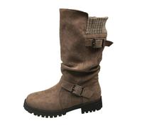 Générique Botte Hiver Femme Chaude,Bottines Mi-Mollet en Daim ModèLe à Enfiler avec Bride Ajustable pour Un Confort Optimal Et Une Chaleur Hivernale (Khaki 42)