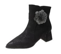 Générique Botte Noire éTanches Talons Bas Vintage RéSistantes Boots Loisir Confortable Bottillons AntidéRapantes Doublure Chaude Knee High Bottes Hiver Bout Rond FêTes Bottine