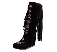 Générique Bottes à Franges Femme Longues Broderies Ethniques Talon Plat