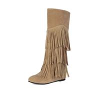 Générique Bottes à Franges Femme Mi-Mollet Chaude Hiver Bottines Bohème Talon Compensé Bottes Western Femme Style Cowboy