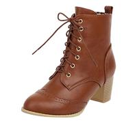 Générique Bottes à Lacets Talons épais pour Femmes Automne Hiver édition coréenne Bottines Hautes extérieur Station indépendante (Yellow, 42)