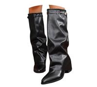 Générique Bottes au dessus du genou pour femme - Bottes souples noires - Bout pointu - Talon plateforme - Longue tige au genou - Bottes d'hiver chaudes tendance et confortables