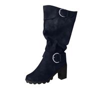Générique Bottes classiques À enfiler au genou Elégantes Vintage Longue Boots Chunky Talons Chaud Plateforme Slip On Motard Bottes Militaires AntidéRapante Confortable Chaud Boots
