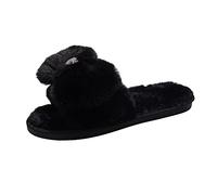 Générique Bottes Compensées Marron pour Femmes Hautes Dames Mode Couleur Unie Peluche Strass Amour nœud décoration Bout Ouvert Plat décontracté Coton Pantoufles Chaussettes Chaussons (Black, 41)
