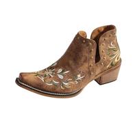 Générique Bottes Courtes pour Femme avec Broderie Florale et empiècement élastique Bottes en Cuir brodées Chaussures Traditionnelles adaptées pour Les visites de la bière et Les fêtes conviviales