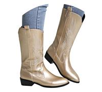 Générique Bottes Cowboy Femme, Bottes Mi-Mollet en Cuir Clair, Bottes Western Stylées avec Broderies Florales, Bottes Femme Mode pour Fêtes, Soirées et Tenues Casual