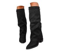 Générique Bottes Cowboy Femme en Cuir, Bottes Hautes Western à Clous pour Femmes, Bottes Motardes Pointues Mode avec Talon Bas, Idéales pour Tenues Country, Festival et Allure Cowgirl Chic