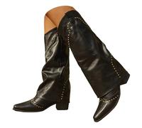 Générique Bottes Cowboy Femme en Cuir, Bottes Hautes Western à Clous pour Femmes, Bottes Motardes Pointues Mode avec Talon Bas, Idéales pour Tenues Country, Festival et Allure Cowgirl Chic