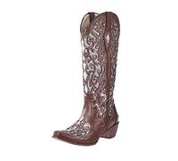 Générique Bottes Cowboy Western pour Femmes à Talon Chunky avec et Strass Style Rodéo Hautes Jusqu' Genou (Brown, 41)